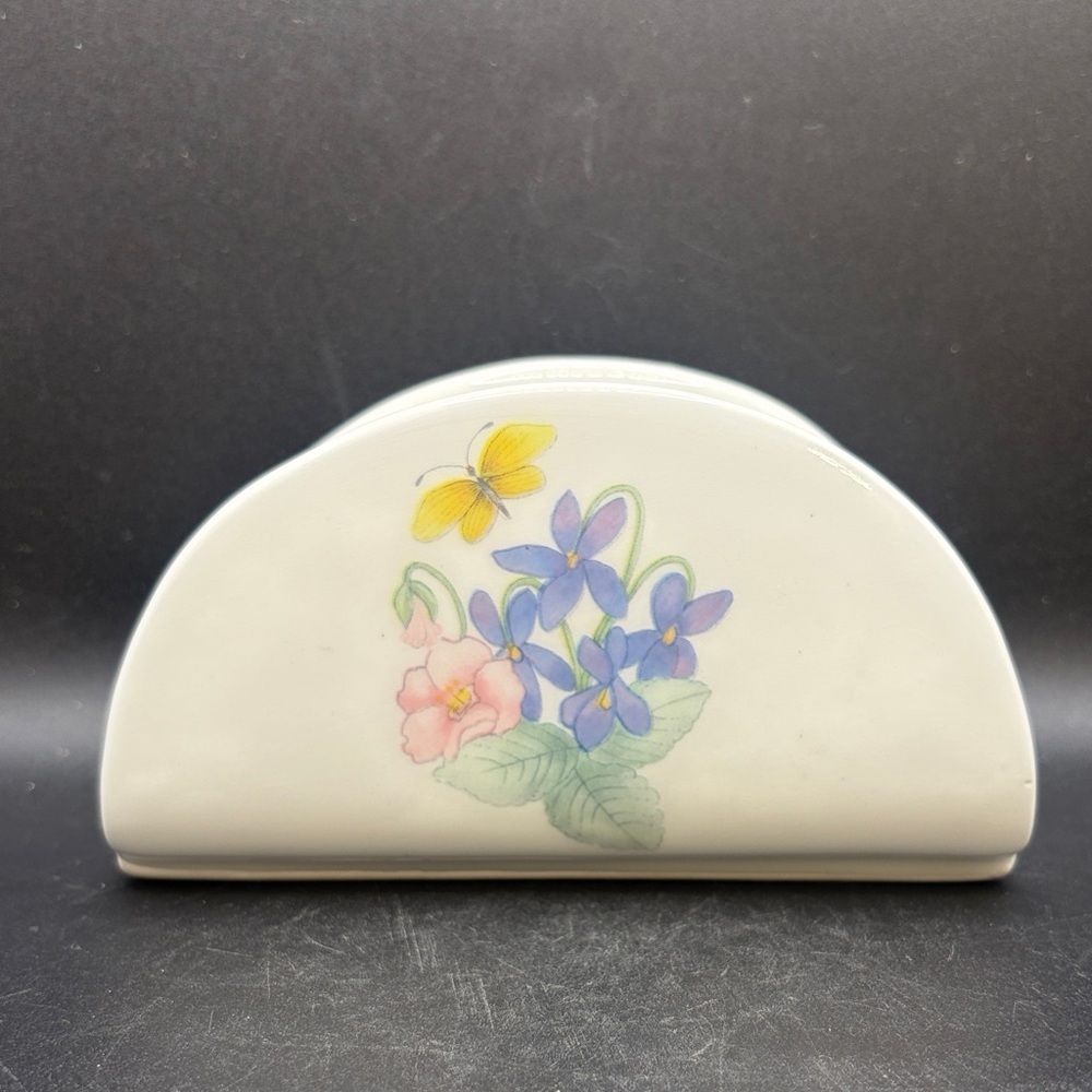 Tiffany Boutique Italy Vintage Butterfly Floral Ceramic Napkin Holder Tableware